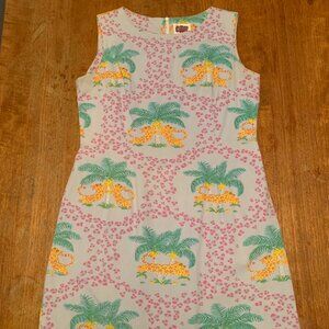 Leggiadro Vintage Size 10 Light Blue Tropical Leopard Print Shift Dress